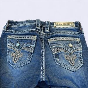 Rock Revival dark wash mid rise bootcut studded jeans - size 28